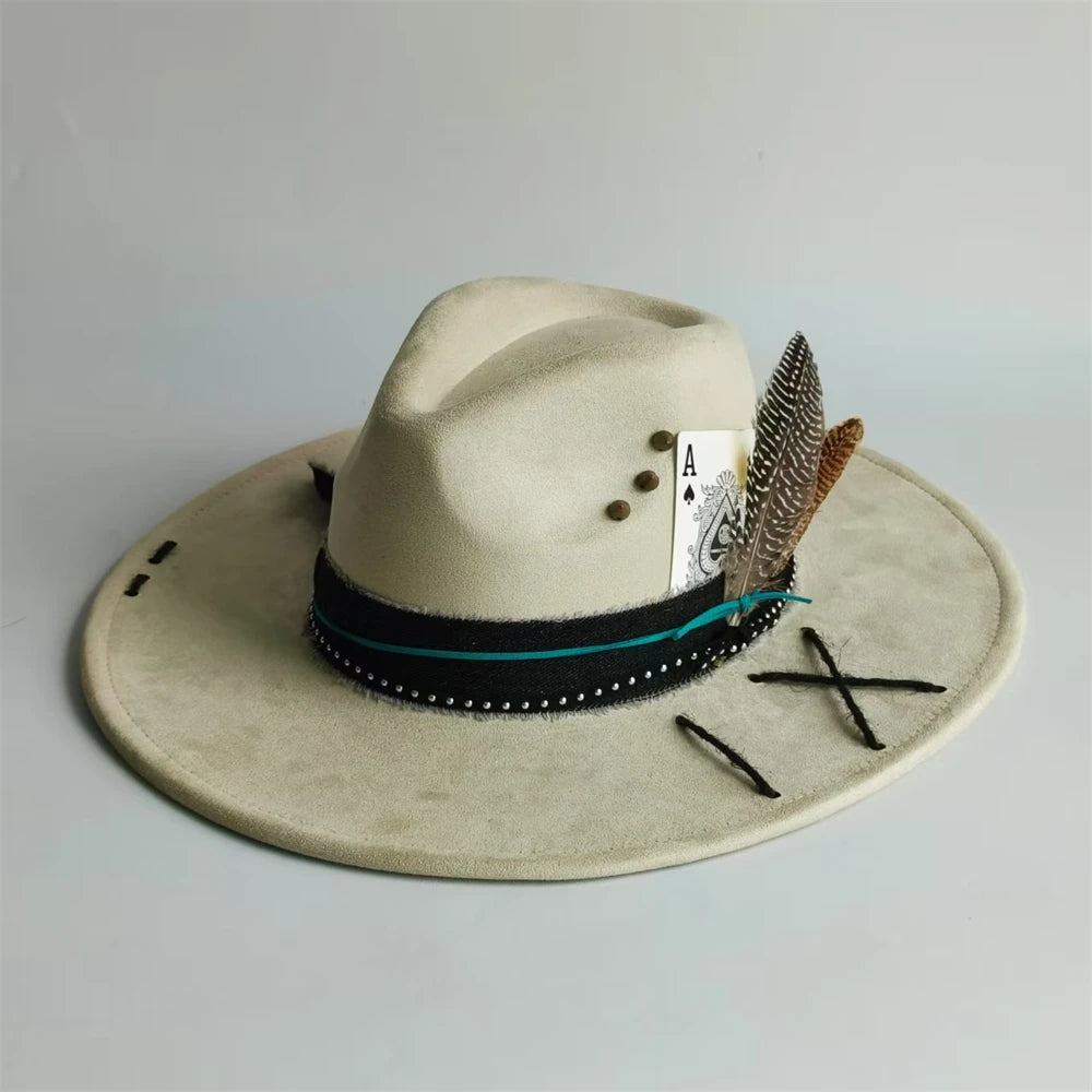 Handmade Fedora Hat suede Men's and Women's Hat feather vintage Fashion Jazz hat Top hats flat Panama sombrero mujer British hat