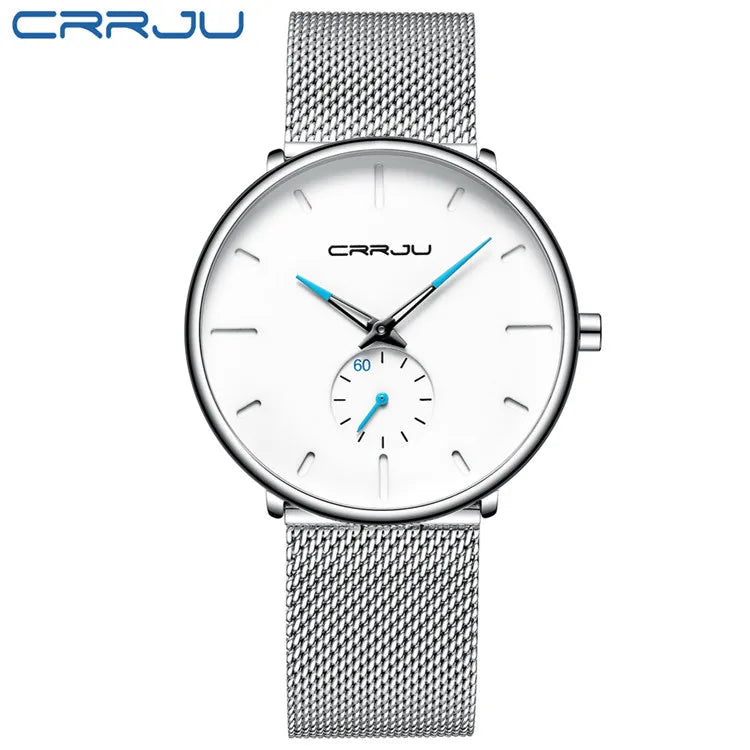 CRRJU Mens Watches Ultra-Thin Minimalist Waterproof - Fashion Wrist Watch for Men Unisex Dress with Stainless Steel Mesh Band
