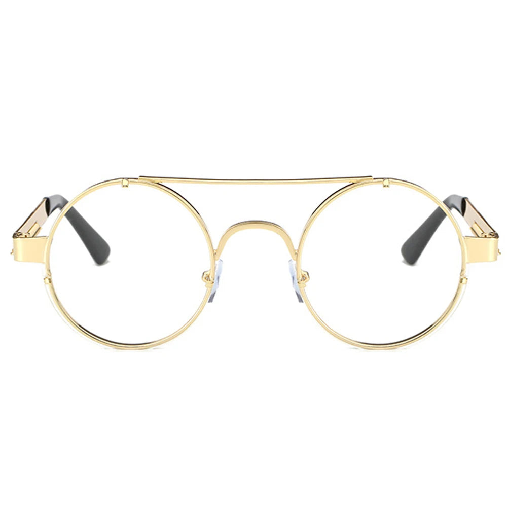 Peekaboo round eyewear frames men vintage gold 2018 flat top retro round metal frame clear lens glasses women frame