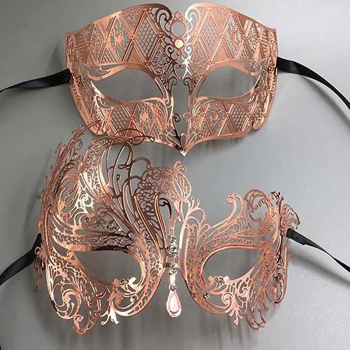 Black Silver Gold Metal Filigree Laser Cut Couple Venetian Party Mask Wedding Ball Mask Halloween Masquerade Costume Masker Set
