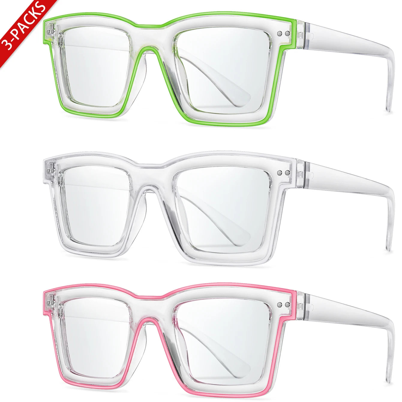 3 Pairs Fashion Casual Sunglasses For Women Large Transparent Shades Eyewear Daily Outfit shopping Selfie Hiking Travel Beach