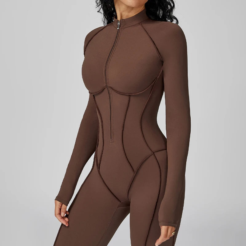 Women's Contrast Collar Half-Zip Bodysuit One-Piece High-Intensity Fitness Sports Jumpsuit Yoga Suit
