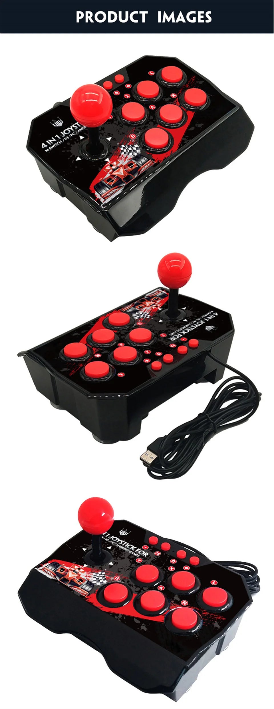 GAMINJA 4-in 1Game Joystick With 3M USB Cable TURBO Games Console Rocker Arcade Station For Nintendo Switch Android TV PS3 PC