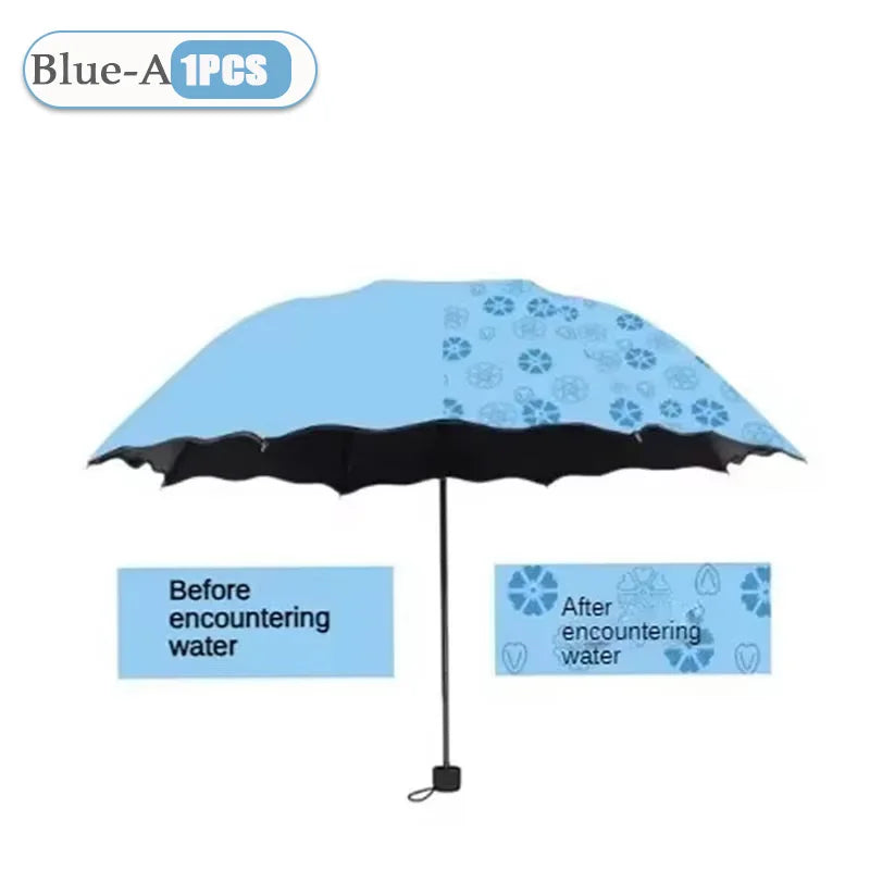 Water Blossom Umbrella Magic Folding Umbrella with Rainwater Pattern Windproof Sunshade Umbrella Outdoor UV Protection Umbrella