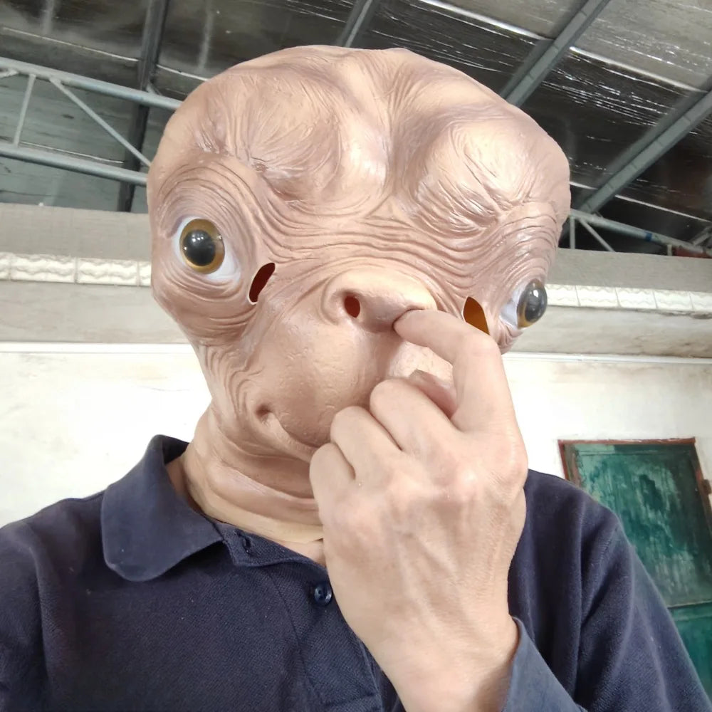 Realistic ET Alien Latex Mask Halloween Carnival Party Movie E.T. the Extra-Terrestrial Cosplay Creepy E.T. Alien Full Head Mask