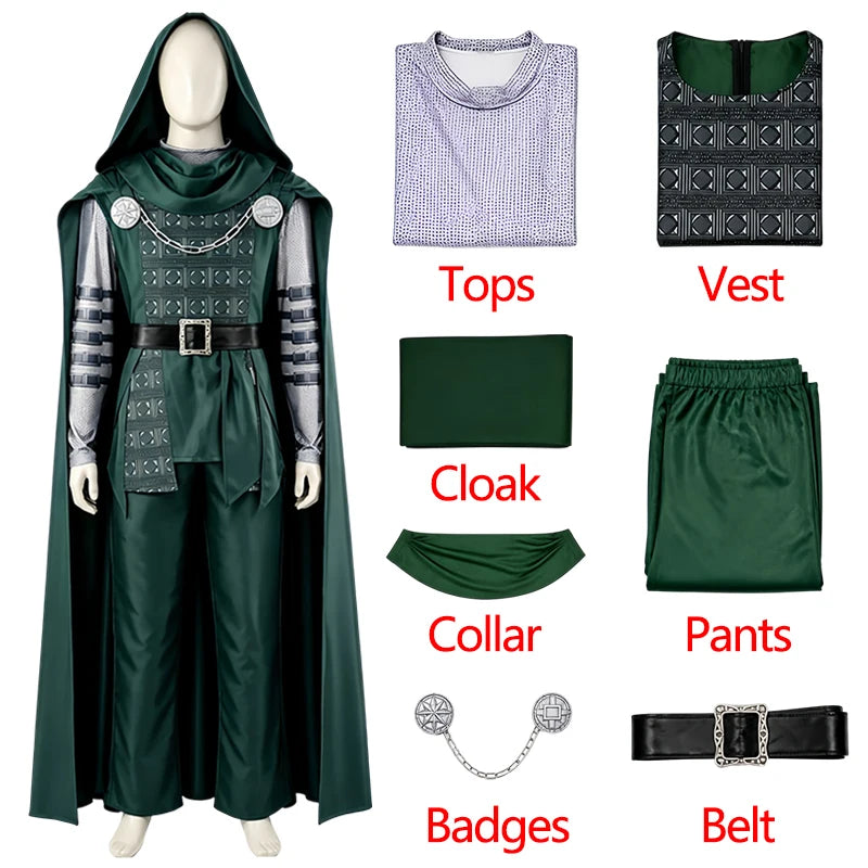 Beast Kingdom Victor Von Doom Cosplay Costume Doctor Doom Cosplay Tops Pants Cloak Belt Role Outfit Resin Mask Halloween Cos Men
