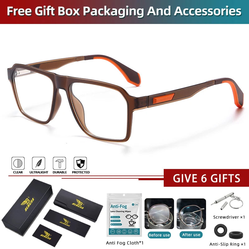 BLMUSA Retro Large Frame Ultralight TR Non-Slip Sports Myopia Glasses Anti Blue Light Prescription Reading Driving Sunglasses
