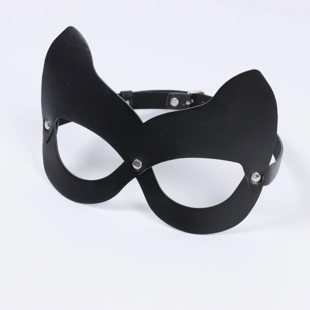 1pc Half Face Cat Eye Costume Mask Woman Black Leather Cat Mask Masquerade Mask For Halloween Party Cosplay