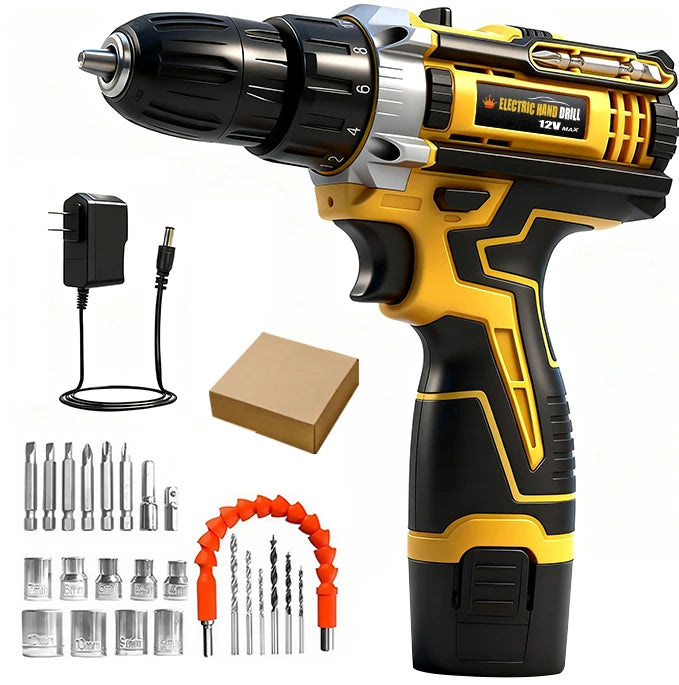Lithium battery-powered screwdriver, electric screwdriver, electric hand drill, electric impact drill, combo set, home DIY kit