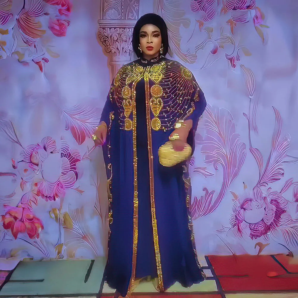 Luxury chiffon two-piece set african dress woman loose women's dress rhinestone large size dresses for women bubu dress african