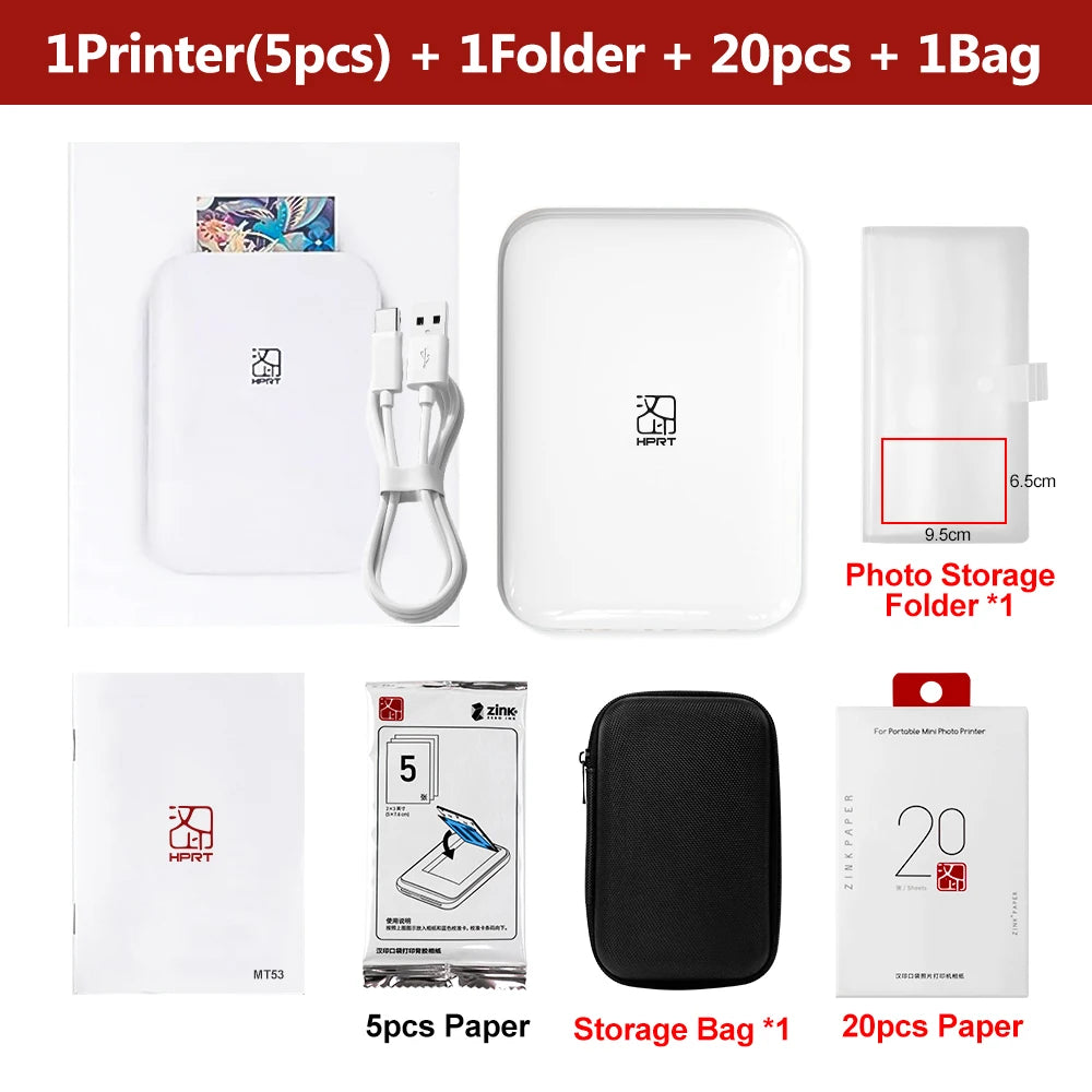 HPRT MT53 Color Photo Printer HD Portable Mini Bluetooth Maker Mobile Handheld Pocket Printing Machine 2x3 Inch Sticker Paper