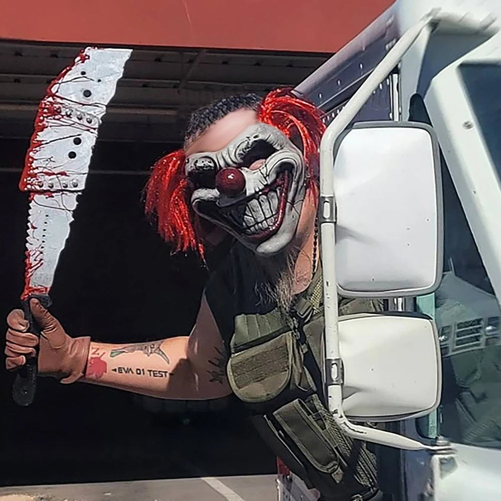 Twisted Metal Sweet Tooth Joker Mask Cosplay Bloody Half Face Clown Latex Masks Halloween Carnival Purim Party Costume Props