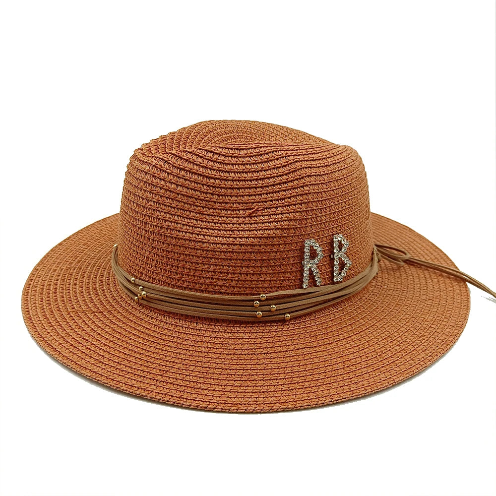 RB Rhinestone Sun Hats Women Men Summer Panama Wide Brim Straw Hats Fashion Colorful Outdoor Jazz Beach Sun Protective Cap