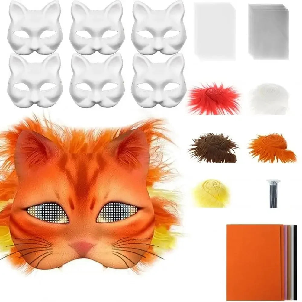 Cats Foxes Mask With Furs Eye Meshes Sticker,Therians Craft Up Paint,Animal To Mask Accessory Mask Costume Dress Arts Home B9C2