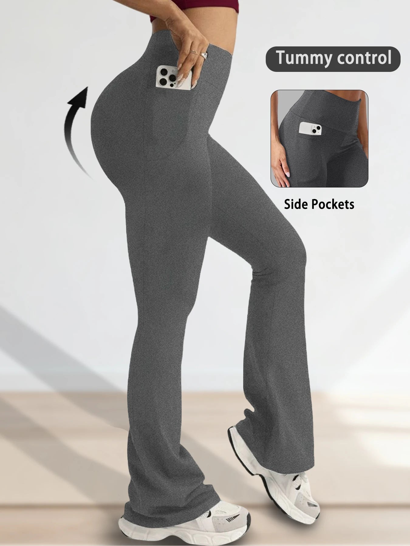 Women Flare Leggings with Pockets High Waisted Super Soft Tummy Control No See Through Yoga Running Workout Home Casual