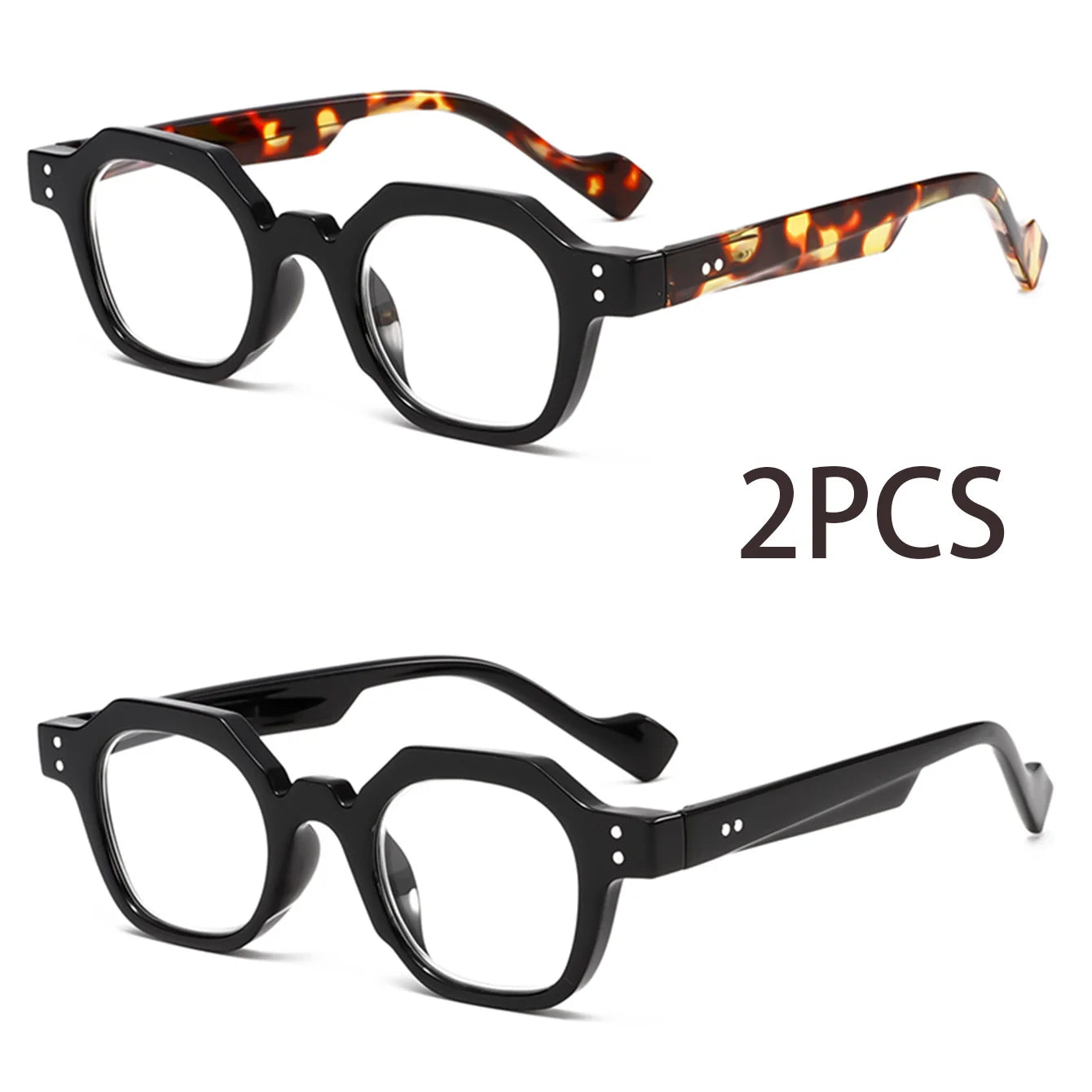 2PCS Two pairs of stylish and comfortable large-framed reading glasses, blue light resistance, suitable for both men and women