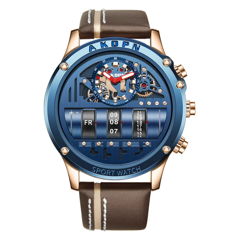 Luxury Electronic Quartz Watch For Men Business Watches Male Creative Men WristWatch Unique Rotate Date Leather Strap Watches