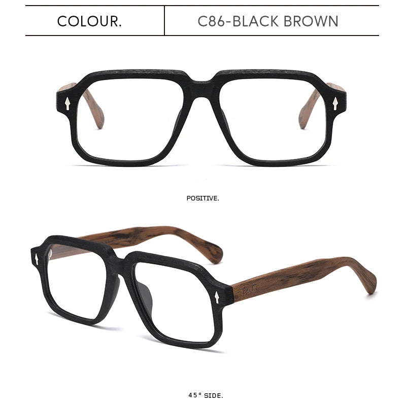 TAG Hezekiah Natural Wood Glasses Frame Men Oversized Wooden Myopia Prescription Optical Glasses Spectacle with Clear Lens 8188