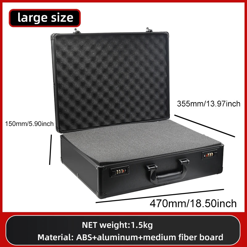 Premium Full Black Aluminum Alloy Combination Box-Versatile Storage Solution,for Tools,Documents,and Gifts,Digital password lock