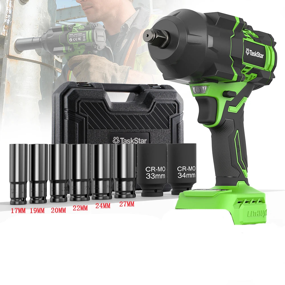 TaskStar 2000N.m Brushless Impact Wrench 1/2''Cordless electric Wrench Car Tires Repair Power Tools For Makita 18V Battery pin