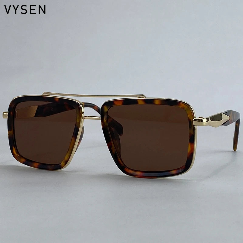 Vintage Oversized Square Polarized Sunglasses Men 2026 Luxury Steampunk Metal Frame Double Beam Driving Eyewear UV400 Shades