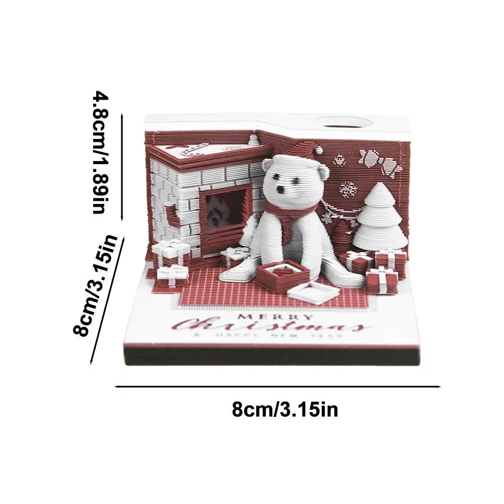 Christmas 3D Paper Carving Art Notes Desk Calendar With LED Light Tear-away Calendar Paper Carving Art Memo Pad Xmas Gift