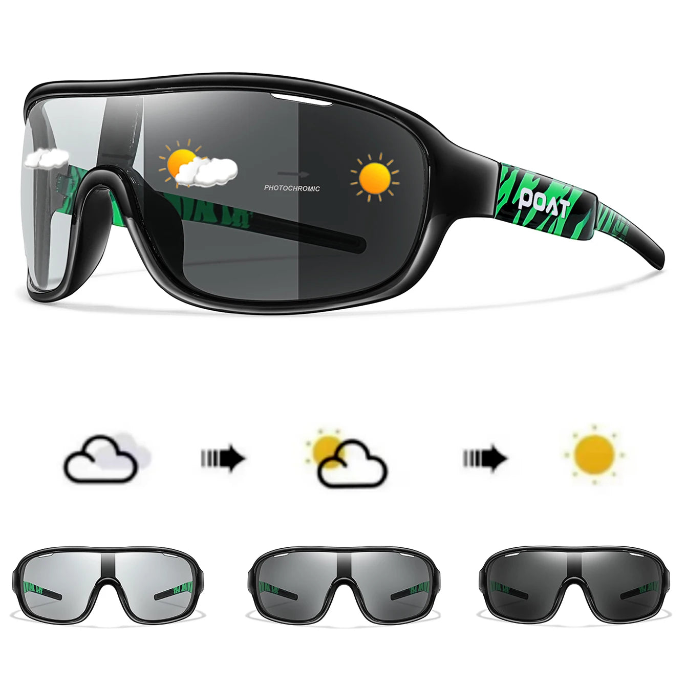POAT BRAND Cycling Photochromic Eyewear Outdoor Sports Cycling Fishing Road Bike Hiking Sunglasses Men Women windproof Glasses