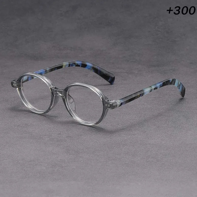 Clear Round Reading Glasses Blue Tortoise Temple Presbyopic Eyewear +1.0 to +4.0 Unisex Lightweight Magnifier for Men Women