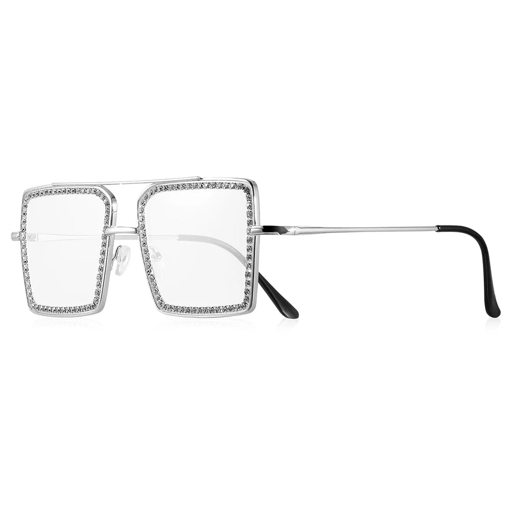 CRIXALIS Casual Square Large Frame Women’s Glasses Decorative Glasses Daily Life Bare-faced Glasses With Drill Design Decorative