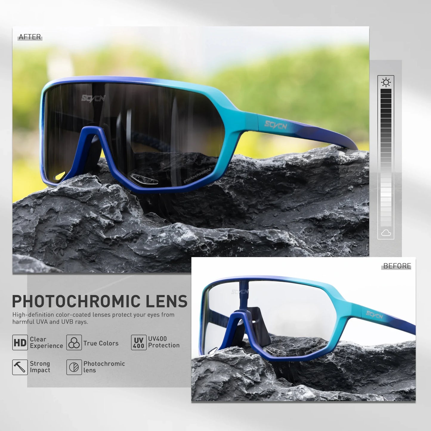 SCVCN Photochromic Sports Sunglasses Cycling Glasses UV400 Women Driving for Men Mountain MTB Bike Bicycle Goggles