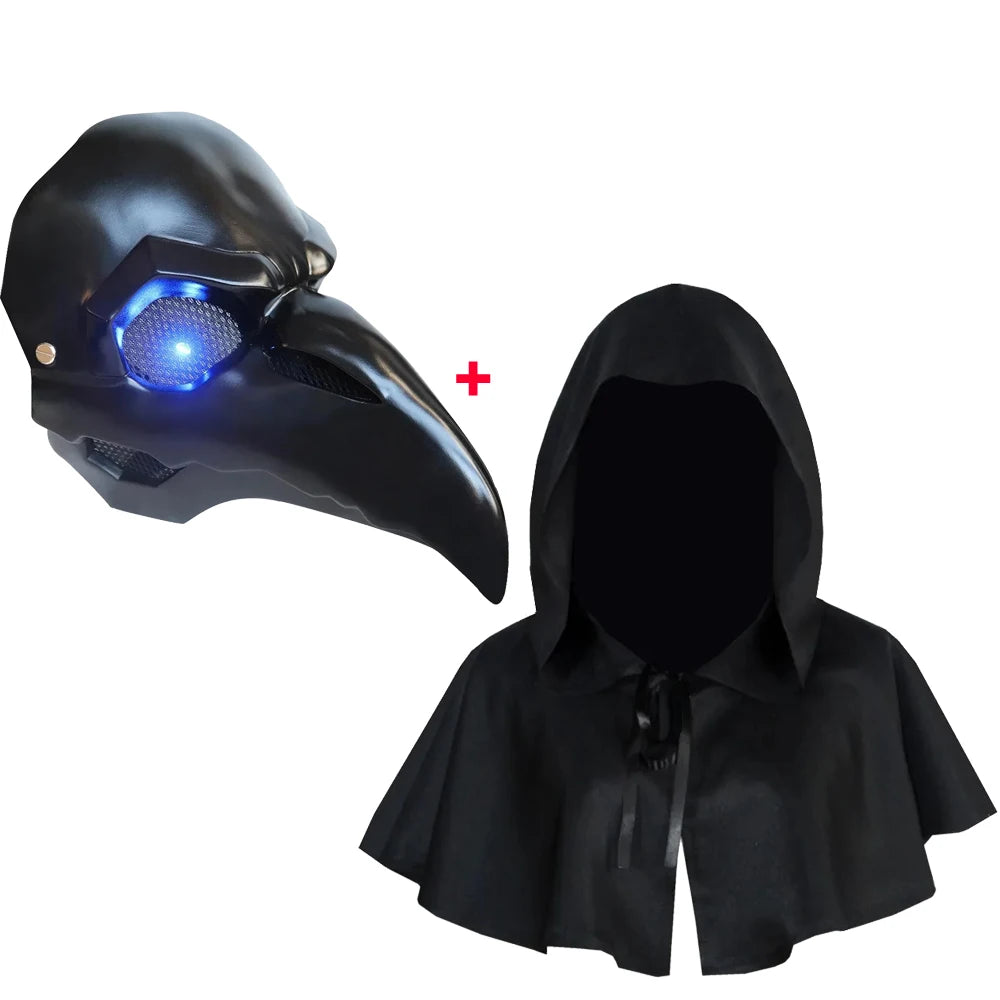 Punk Crow Mask Costume Reaper Nevermore Black Skin for Overwatch Plague Doctor Cosplay Masks Birds Long Nose LED Eyes Retro Rock