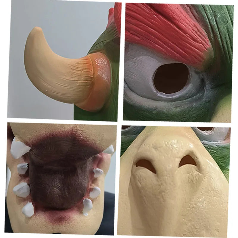 Bowser Cosplay Mask and Glove Costume, Cute Dinosaur Claw Pad Latex Gloves, Anime Halloween Party Role-Play Mask