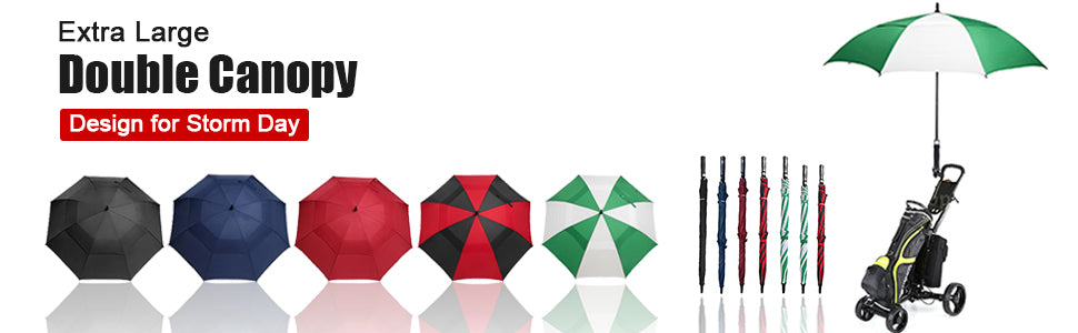 Automatic Open Extra Large Golf Umbrella 157 cm Double Canopy Sun Protection Ultra Rain & Wind Resistant Stick Umbrellas