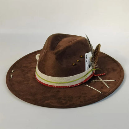 Handmade Fedora Hat suede Men's and Women's Hat feather vintage Fashion Jazz hat Top hats flat Panama sombrero mujer British hat