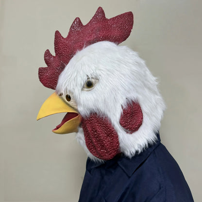 1Pc Funny Rooster Head Mask With Fur Realistic Chicken Animal Latex Costume Parties Cosplay Halloween – Novelty Party Accessory