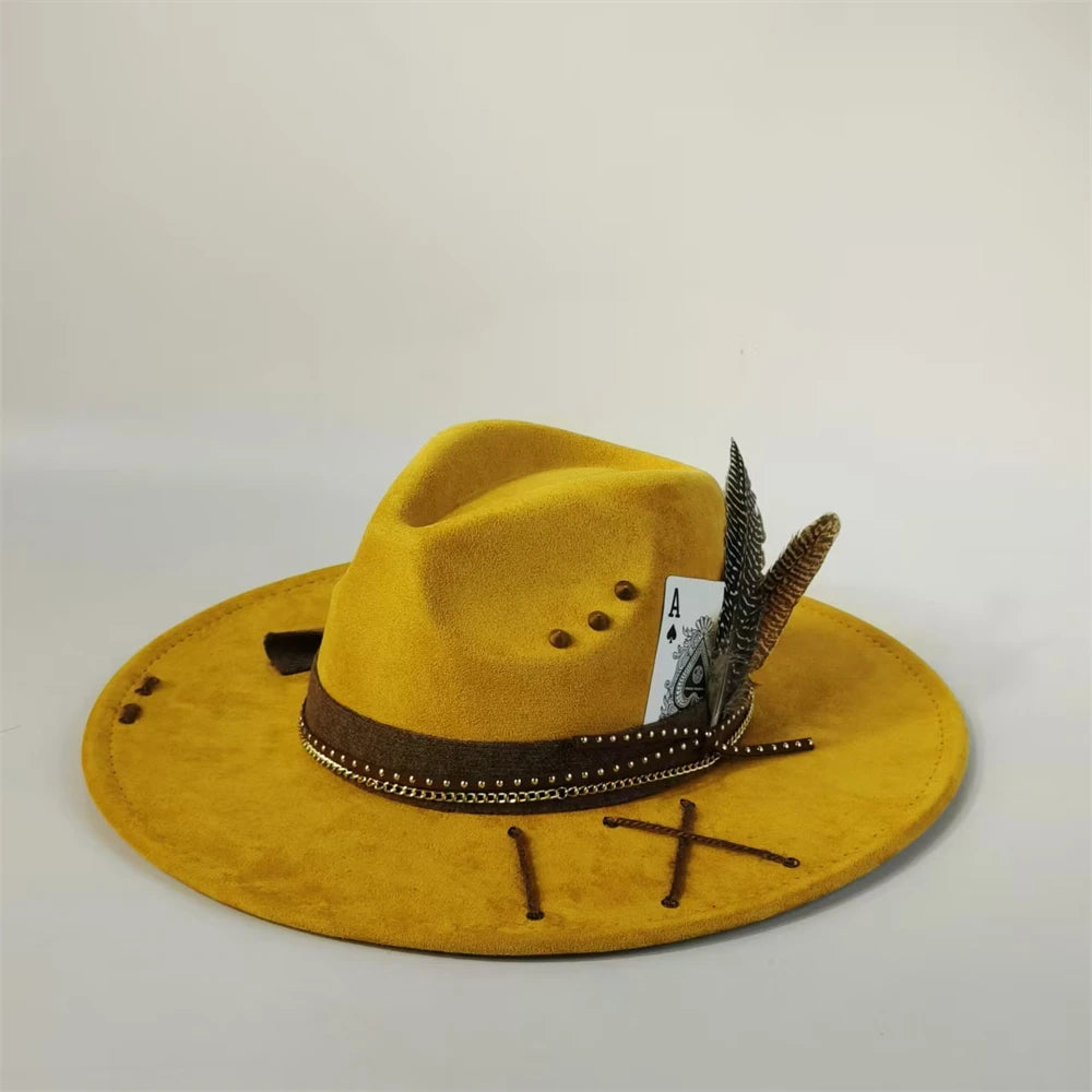 Handmade Fedora Hat suede Men's and Women's Hat feather vintage Fashion Jazz hat Top hats flat Panama sombrero mujer British hat
