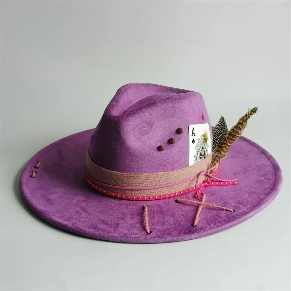 Handmade Fedora Hat suede Men's and Women's Hat feather vintage Fashion Jazz hat Top hats flat Panama sombrero mujer British hat