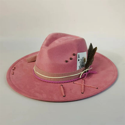 Handmade Fedora Hat suede Men's and Women's Hat feather vintage Fashion Jazz hat Top hats flat Panama sombrero mujer British hat