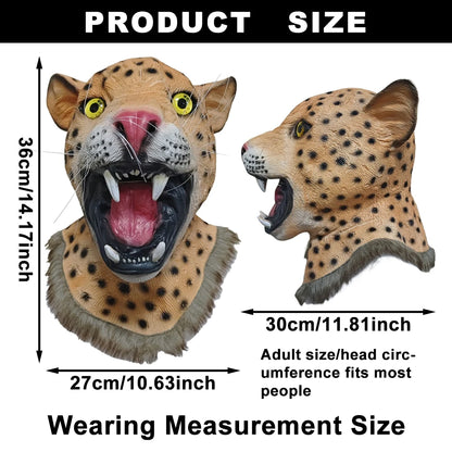 Funny Animal Latex Mask Leopard Full Headband Neck Halloween Cosplay Party Animal Carnival Costume Prop Panther Tiger Head Cover