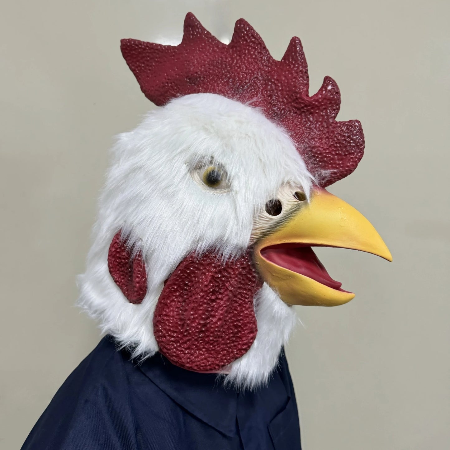 1Pc Funny Rooster Head Mask With Fur Realistic Chicken Animal Latex Costume Parties Cosplay Halloween – Novelty Party Accessory