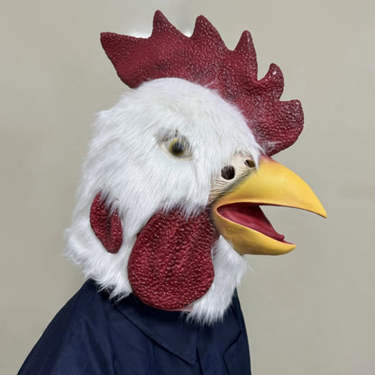 1Pc Funny Rooster Head Mask With Fur Realistic Chicken Animal Latex Costume Parties Cosplay Halloween – Novelty Party Accessory