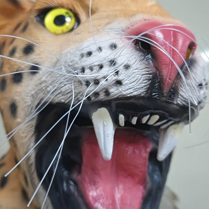 Funny Animal Latex Mask Leopard Full Headband Neck Halloween Cosplay Party Animal Carnival Costume Prop Panther Tiger Head Cover