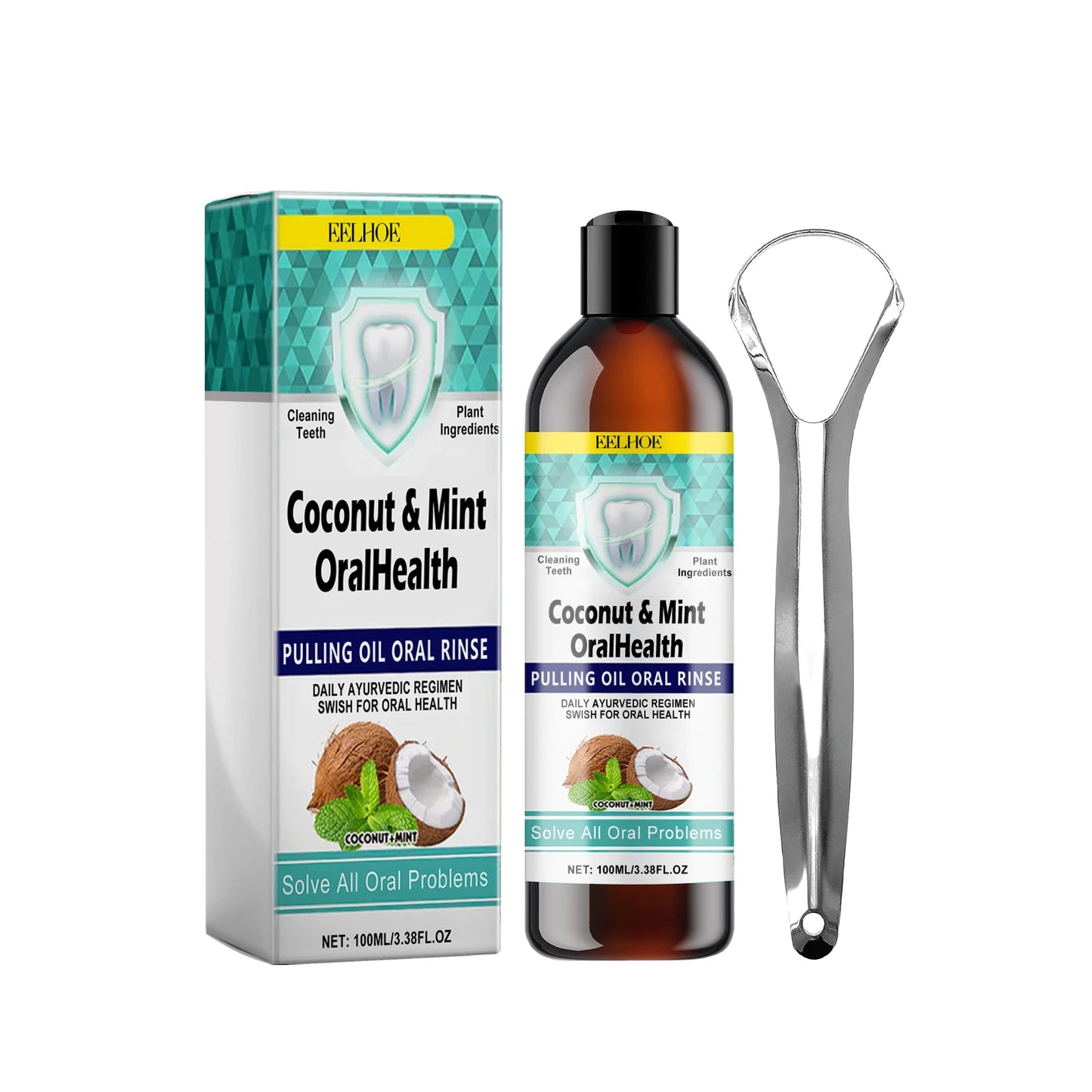 Coconut Mint Pulling Oil Mouthwash Teeth Brighten Fresh Oral Clean Alcohol-Free Tongue Teeth Scrape Whitening Tool Mouth Care