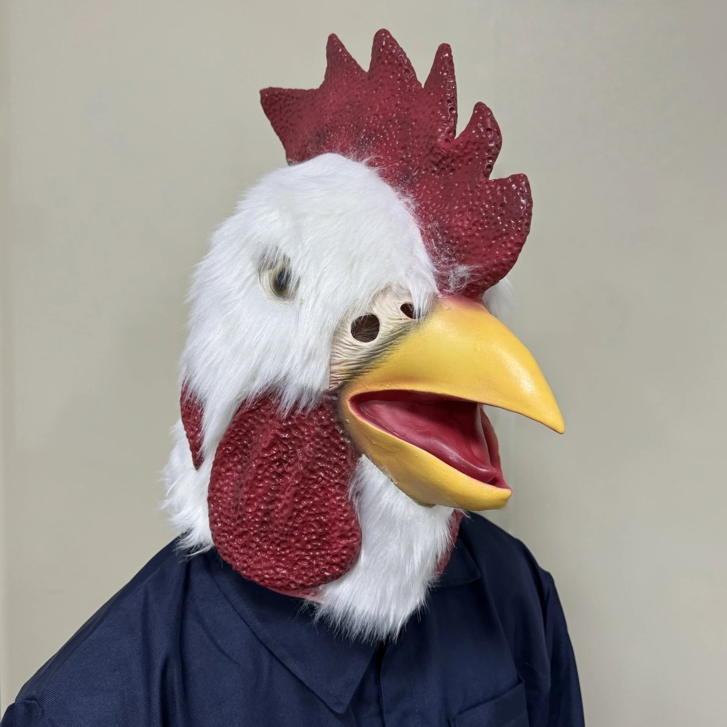 1Pc Funny Rooster Head Mask With Fur Realistic Chicken Animal Latex Costume Parties Cosplay Halloween – Novelty Party Accessory