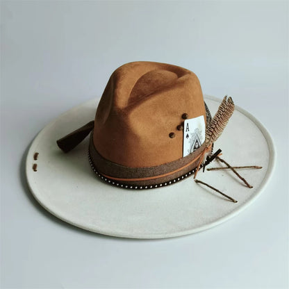 Handmade Fedora Hat suede Men's and Women's Hat feather vintage Fashion Jazz hat Top hats flat Panama sombrero mujer British hat