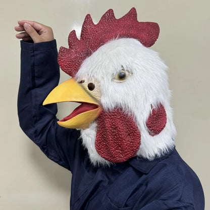 1Pc Funny Rooster Head Mask With Fur Realistic Chicken Animal Latex Costume Parties Cosplay Halloween – Novelty Party Accessory