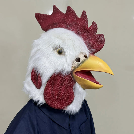 1Pc Funny Rooster Head Mask With Fur Realistic Chicken Animal Latex Costume Parties Cosplay Halloween – Novelty Party Accessory