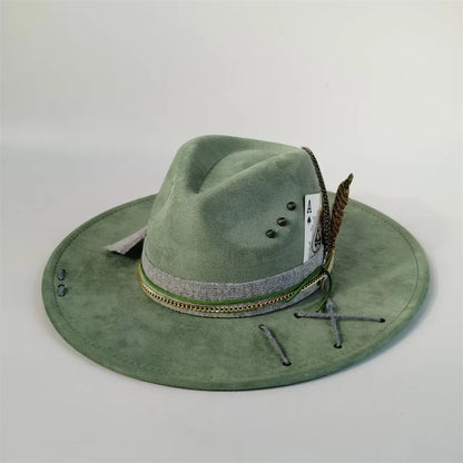 Handmade Fedora Hat suede Men's and Women's Hat feather vintage Fashion Jazz hat Top hats flat Panama sombrero mujer British hat