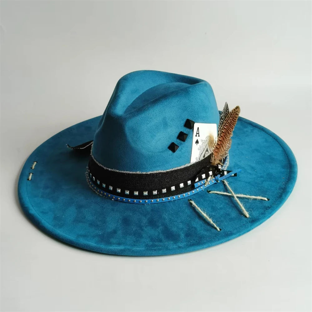 Handmade Fedora Hat suede Men's and Women's Hat feather vintage Fashion Jazz hat Top hats flat Panama sombrero mujer British hat