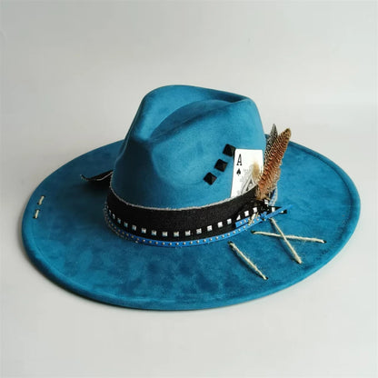 Handmade Fedora Hat suede Men's and Women's Hat feather vintage Fashion Jazz hat Top hats flat Panama sombrero mujer British hat